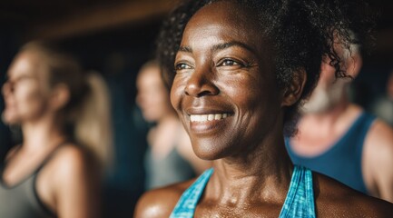 Portraits of happy women in the gym highlight their smiles, reflecting the fulfillment and happiness that come from embracing an active lifestyle.