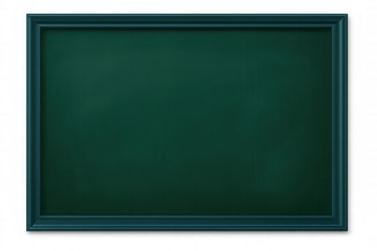 Realistic empty green chalkboard with blue wooden frame isolated on transparent background, ideal for educational or restaurant concepts