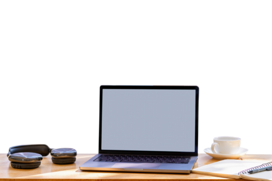 Mockup  laptop computer on wooden desk