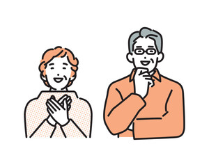 シンプル　イラスト　笑顔のシニアの男女　人物