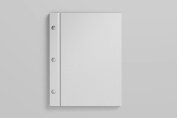 realistic clay white leather hardcover blank restaurant screw post binding menu book vertical letter a4 paper size mockup design isolated 3d render illustration top view