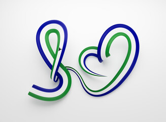3d Flag Of Lesotho Heart Shape Shiny Wavy Awareness Ribbon Flag On White Background 3d Illustration