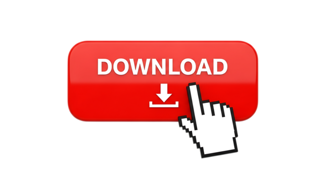 Download button with hand cursor isolated on transparent background for web design and internet concept, easy to download