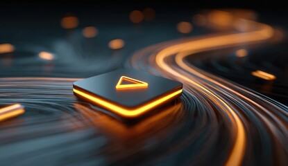 Play button on glowing dark surface