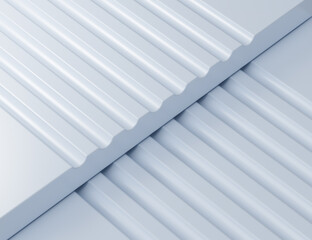Close-up of textured metal sheets with parallel grooves, showcasing a modern design. 3d illustration