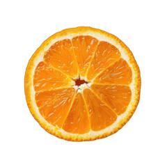 Close-up circular slice of orange.  Bright, vibrant orange segments radiating from a central point.  Distinct, smooth skin texture.  Clear, high-resolution image