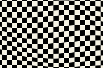 Fototapeta premium Black and white checkered pattern with curved lines optical illusion effect