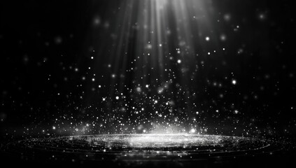 Black background, spotlight, light particles, elegant