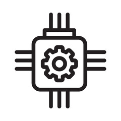 Fototapeta premium AI Microchip Line Icon of Smart Factory (Industry 4.0) Icon Set