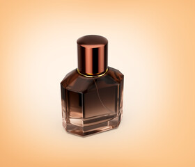 Amber Toned Perfume Bottle With A Gleaming Copper Cap On Soft Yellow Background 3D Illustration