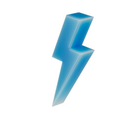 A glowing blue 3D lightning bolt icon with a sleek, modern and electrifying look. 3d illustration