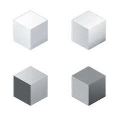 Fototapeta premium Four grayscale cubes arranged in a 2x2 grid, progressing from white to dark gray