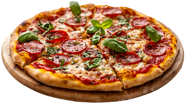 porcion de una pizza de peperoni sobre fondo isolated on a transparent background