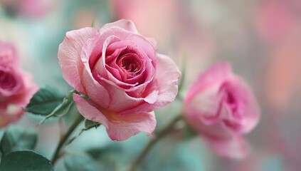 Close-up of delicate pink roses, soft focus