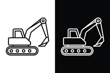 Construction Excavator Line Vector. Black and White Outline Icon