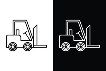 Forklift Line Illustration. Bold Black and White Industrial Truck Icon
