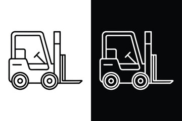 Forklift Vehicle Illustration. Clean Outline Drawing in Black and White