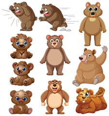 Cartoon Bear Characters in Various Poses and Expressions