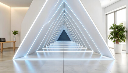 Obraz premium Futuristic White Triangle Tunnel With Glowing Lights