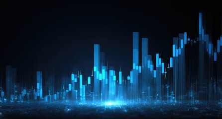 Obraz premium Abstract cityscape with glowing blue financial charts