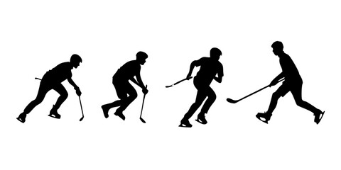 Ice Hockey Silhouette Sequence 2:1 Wide Vector — Skating and Stick Handling Poses for Winter Sports Posters