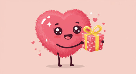 Cute Heart Character Presenting a Gift