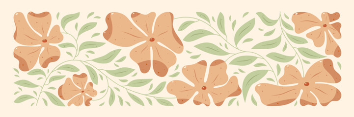 Y2K boho panel with wavy 70s yellow daisies and leaves. © Aleksandra Abramova