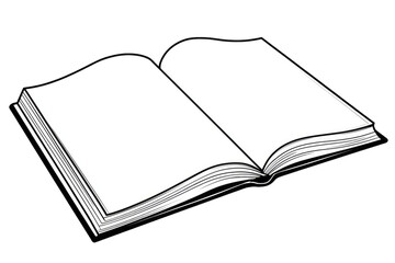 Open book, blank pages, black and white, illustration