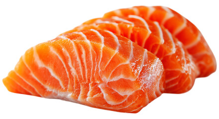 raw salmon steaks. freshness, for culinary or nutritional themes focusing on healthy eating, gourmet cooking, or seafood representation. isolated on white background.