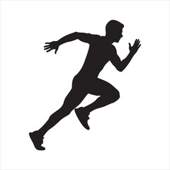 Running Athlete Silhouette Black and White Dynamic Sprint Pose Vector Illustration with Sports Motion

