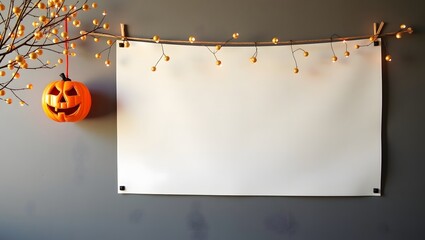 Display Mockup: Blank Banner in the Wall with Halloween Ornament