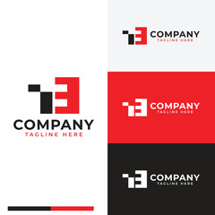 Bold monogram letter T and 3 or T3 or I3 tech logo symbol icon flat stock vector design