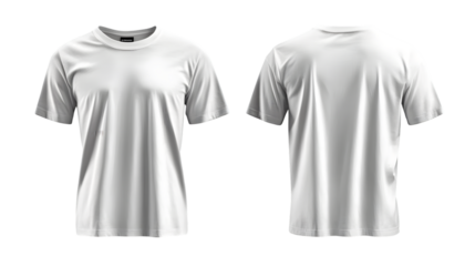 Set of White t shirt front and back isolated on a transparent background