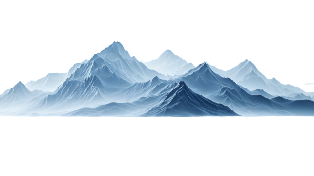 shimmering misty mountains frozen in an abstract futuristic isolated on a transparent background