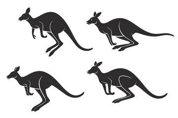set of Kangaroo jumping silhouette vector