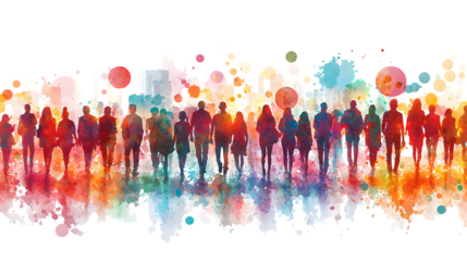 silhouette of concert crowd with vibrant stage lights isolated on a transparent background