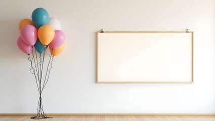 Display Mockup: Blank Banner in the Wall with Balloon