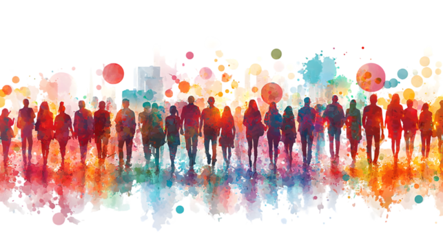 silhouette of concert crowd with vibrant stage lights isolated on a transparent background - Powered by Adobe