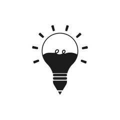 Creative idea pencil logo element with bulb lamp icon design symbol for inspiration, student study, education