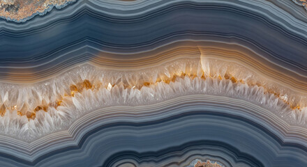 Layered Polished Agate Stone, Earthy Color Crystalline Structures, Stone Texture.