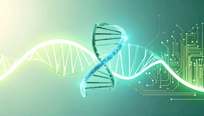 Glowing DNA Helix and Circuit Board Pattern
