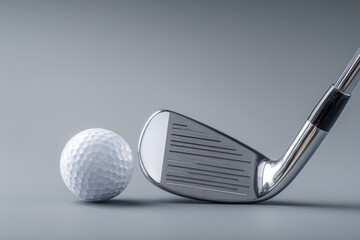 Golf club and ball on gray background