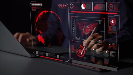 High-tech global network connection interface showing worldwide digital communication, data exchange, and internet connectivity. Global connection, data interaction, and worldwide communication. Thunk