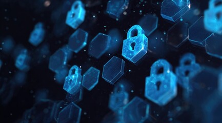Abstract digital lock graphic,  blue,  hexagons