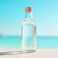 Refreshing water bottle with gold cap, perfect for summer days and beach vibes, pure hydration