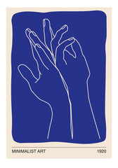Human hands line art contemporary abstract poster