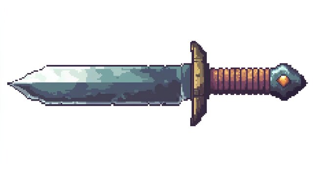 Pixelated game sword isolated on white background