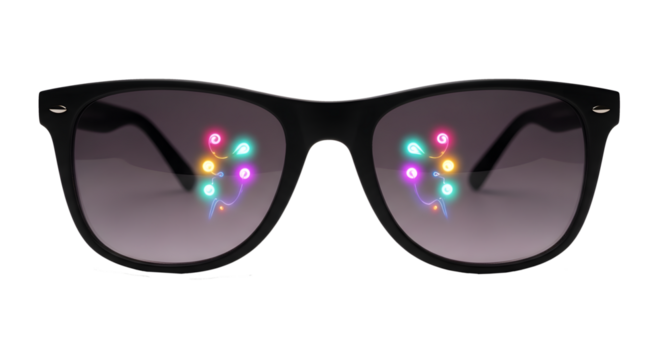Cool shades reflect fun colorful lights, perfect for summer parties and festive occasions