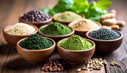 Healthy Superfoods Arranged on Wooden Table