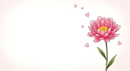 Naklejka premium Pink Flower with Floating Hearts.